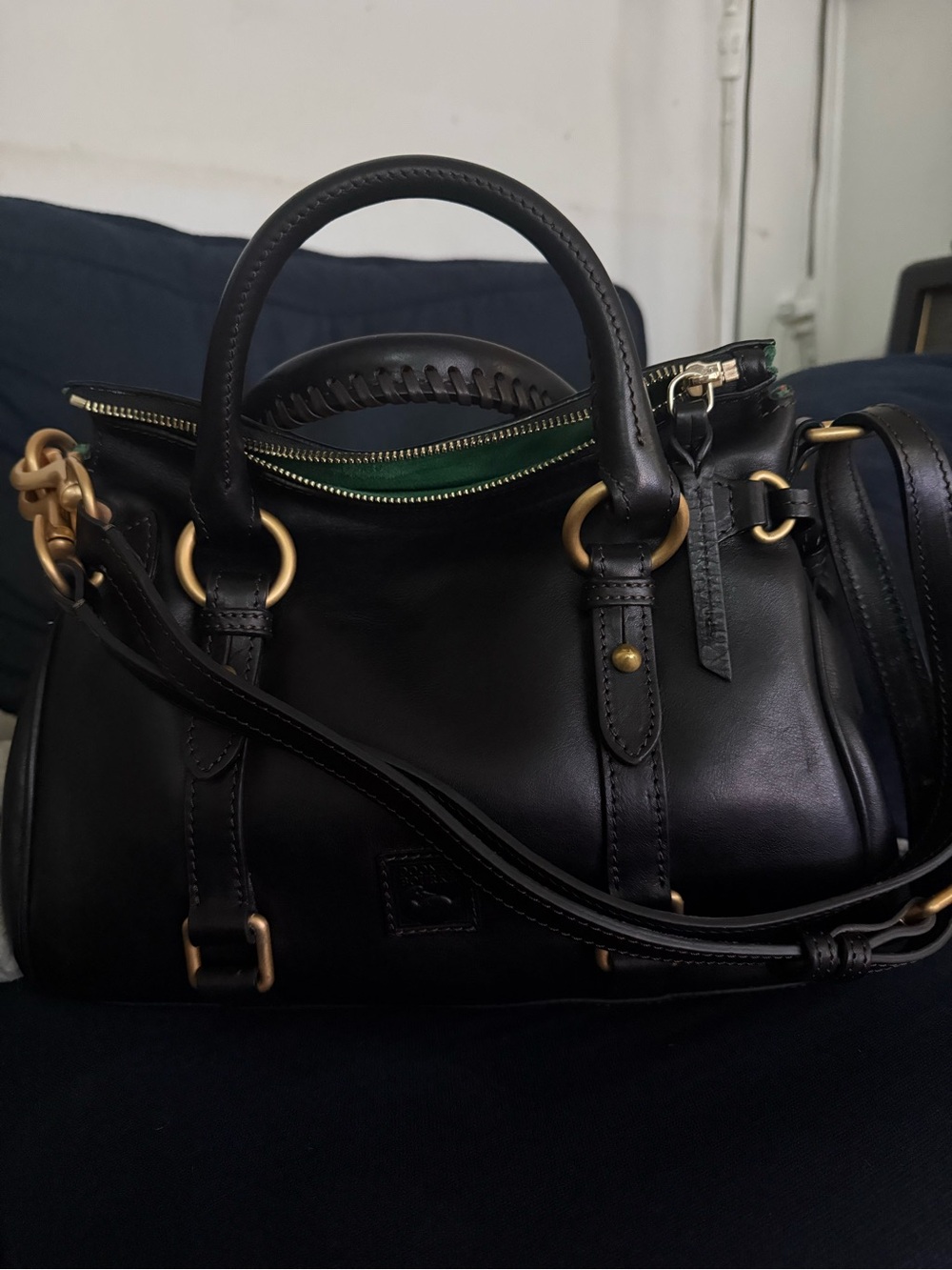 Dooney & Bourke Black Florentine Satchel with Gold Hardware